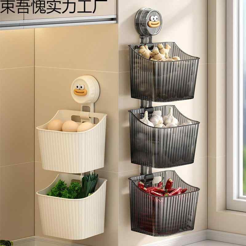 Kitchen Fancy Goods - キッチン収納 壁掛け式 ラック 生姜 ニンニク 調味料 透明 多機能 プラスチック 穴なし 整理整頓 使いやすい
