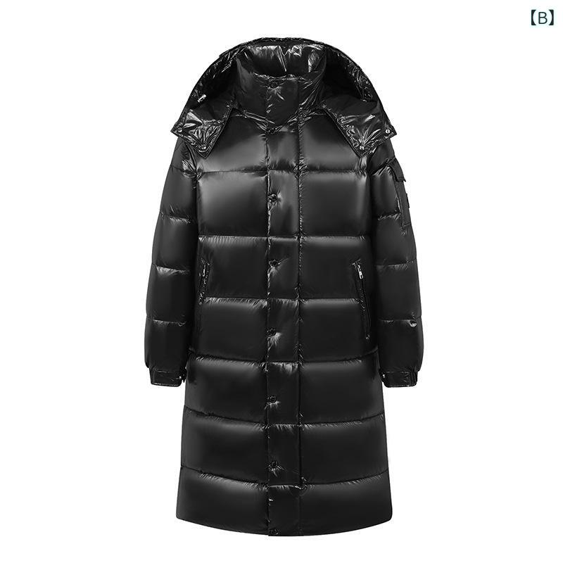 メンズ ダウンジャケット 秋冬 高級感 防風 フード付き 取り外し帽 膝越え ロング丈 男女兼用 アウトドア 防寒 保温 軽量