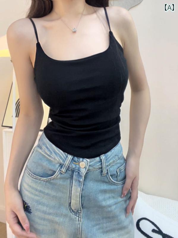 キャミソール レディース 夏 ストラップ トップス 胸パッド付き 固定カップ 内着兼用 外着兼用 美背 ブラトップ 万能 接触冷感 吸湿速乾 軽量 伸縮性 綿素材