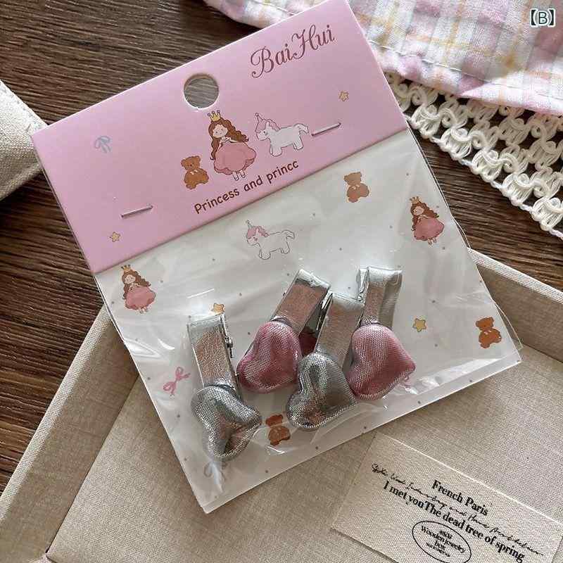 loeufのヘアアクセサリー キッズ ベビー かわいい フェイクレザー ハート型 星型 小型 スパンコール 前髪用 普段使い ピンク系 アイボリー｜アングル3