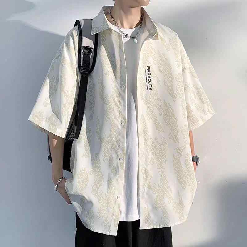 日系 ファッション の シンプル 工 装 半袖 シャツ 男性 夏の 薄手 タイプの ゆるい 五 分 袖 カップルの カジュアル シャツ