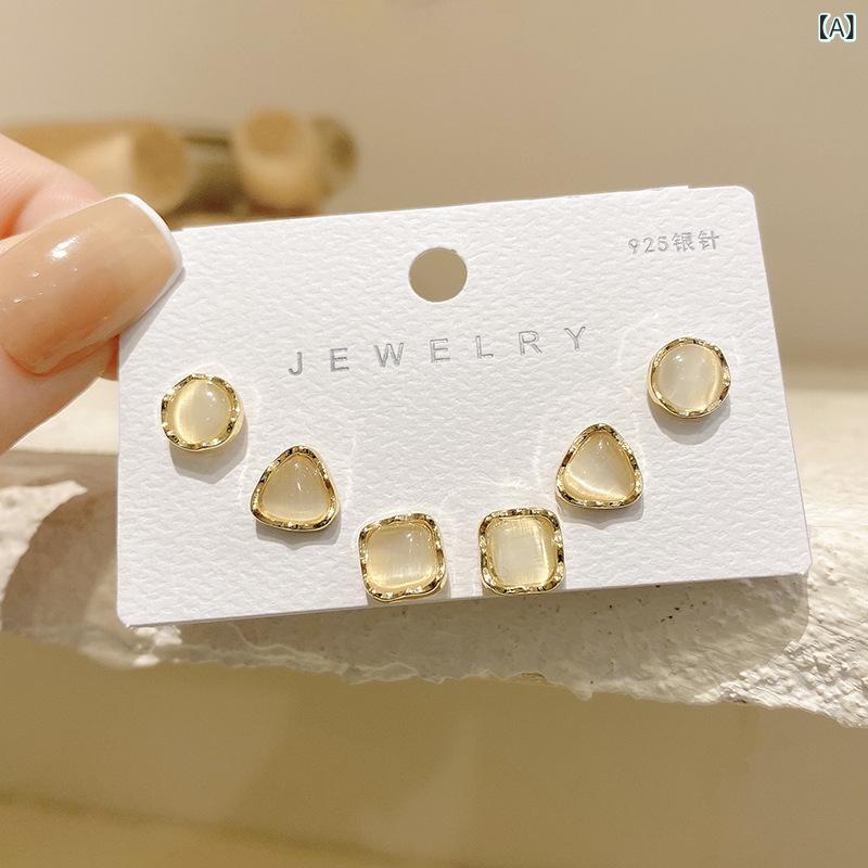 Other - レディース イヤリング キャッツアイストーン 3セット シンプル 普段使い ジオメトリック デザイン性 コンパクト 耳飾り トレンド