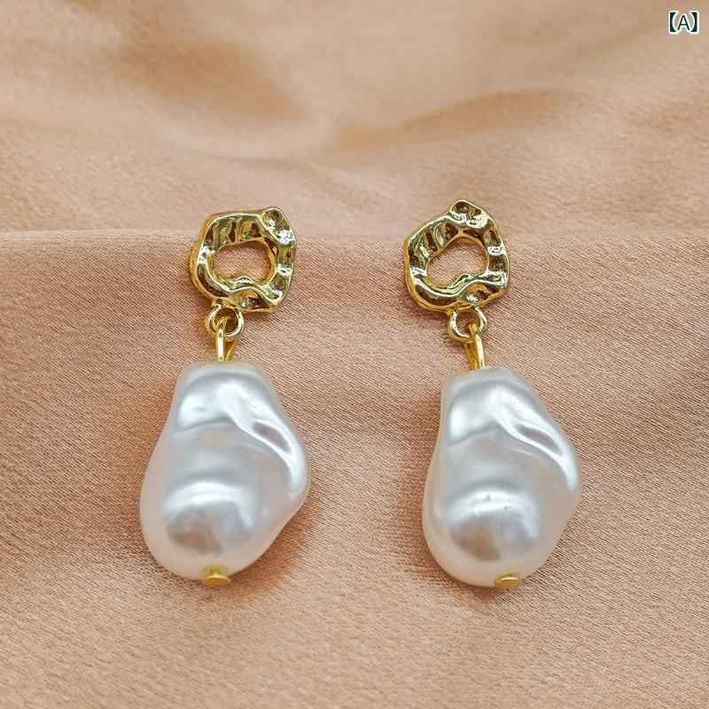 Cubic Zirconia - イヤリング レディース バロック 異形 パール シンプル 普段使い 通勤用 ファッション 耳飾り 大粒パール 異形デザイン シンプルスタイル 通勤スタイル