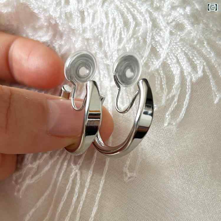 loeufのイヤリング レディース 大きめ ピアス ユニーク デザイン シンプル クール ミニマル トレンド クリップオン アクセサリー モダン スタイル 軽量｜アングル3