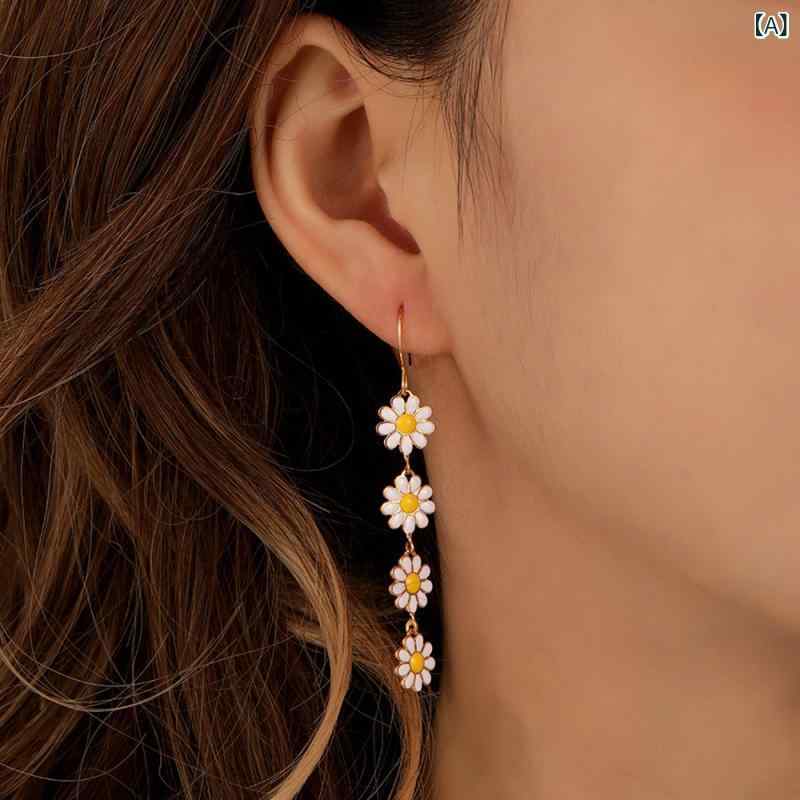 ピアス レディース デイジー ビッグサイズ 高級感 かわいい 甘美 気質 ファッション 花飾り シルバー素材 普段使い 伸縮性 接触冷感