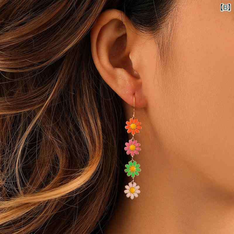 loeufのピアス レディース デイジー ビッグサイズ 高級感 かわいい 甘美 気質 ファッション 花飾り シルバー素材 普段使い 伸縮性 接触冷感｜アングル2