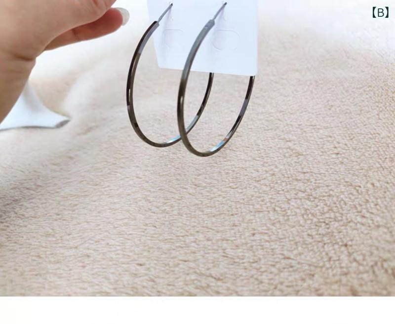 loeufのレディース ビッグサイズ 円形 フープイヤリング 純銀 シルバー 欧米風 ファッション 顔痩せ効果 気質的 上品 デザイン｜アングル2