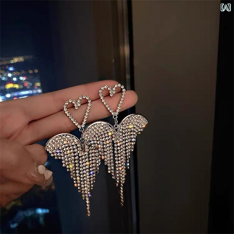 Freshwater Pearl - ピアス レディース シルバー ジルコニア ハート フリンジ ロング 欧米風 ボリューム エレガント 個性 高級感 ファッション かわいい ビッグシルエット
