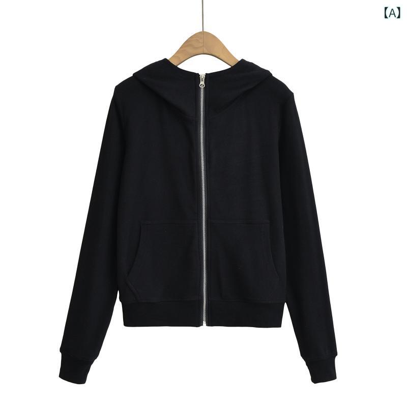 Rakuten - ジャケット レディース フーディー パーカー 長袖 短丈 ジッパー フード付き ベルベット 高級感 柔らか 伸縮性 軽量 普段使い カジュアル ファッション 春夏