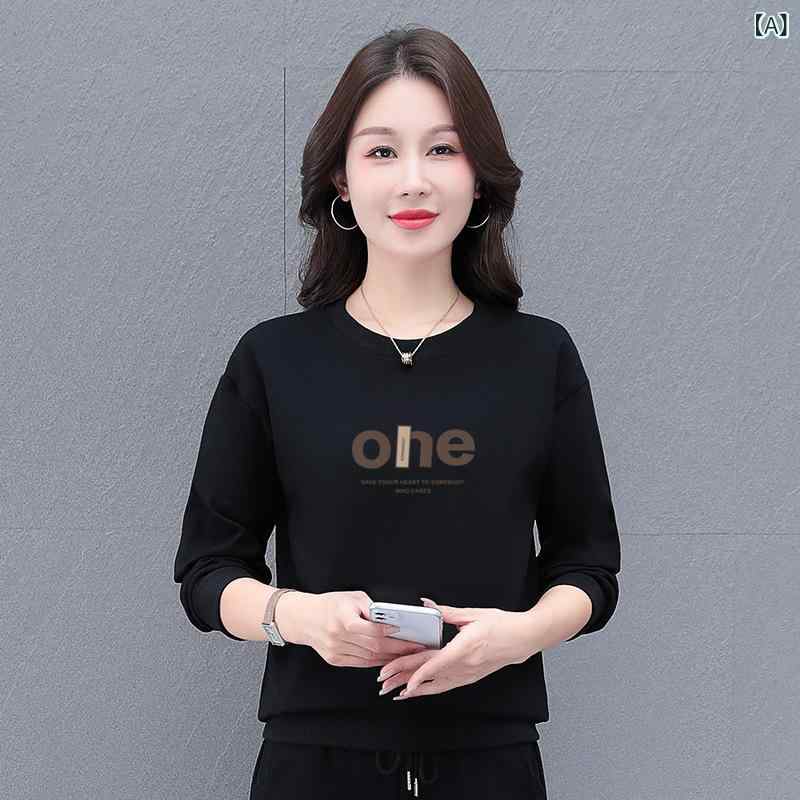 Other - Tシャツ レディース 長袖 クルーネック プリント デザイン シンプル ビッグシルエット コットン 吸湿速乾 部屋着 春秋