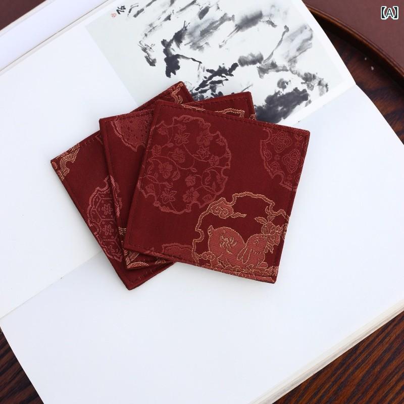 樂天商城 - テーブルマット 中国風 正方形 織錦緞子 刺繍 提花 布製品 ナプキン コースター 和風 ティーマット 断熱マット 高級感 食事用 赤茶色系
