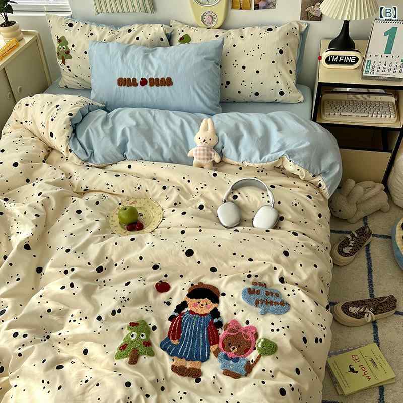寝具 ベッドリネン コットン 水洗い シーツ 掛け布団カバー 枕カバー 学生寮 シン...