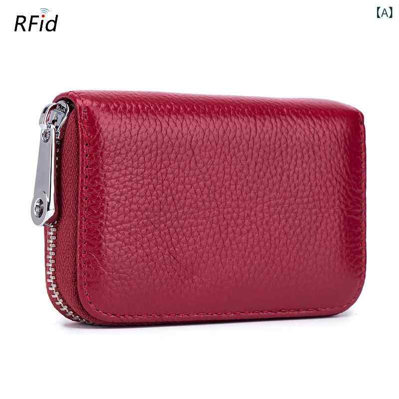 B, C, D, G, J, L, S, T, Z - カードホルダー カードケース 男性用 女性用 牛革 アコーディオンジッパー RFID対応 防盗機能 磁気ストライプ 通勤用 普段使い 軽量 伸縮性