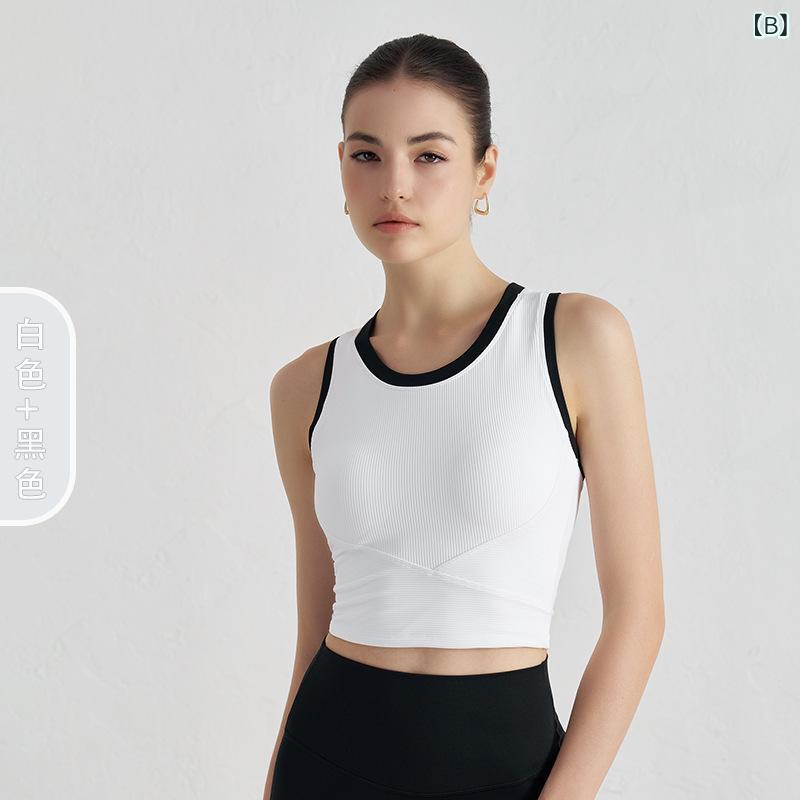 loeufのスポーツブラ レディース リブ編み 固定カップ 一体式 タイトフィット 美背 ヨガウェア フィットネスウェア 伸縮性 接触冷感 吸湿速乾 綿 ハイウエスト｜アングル2