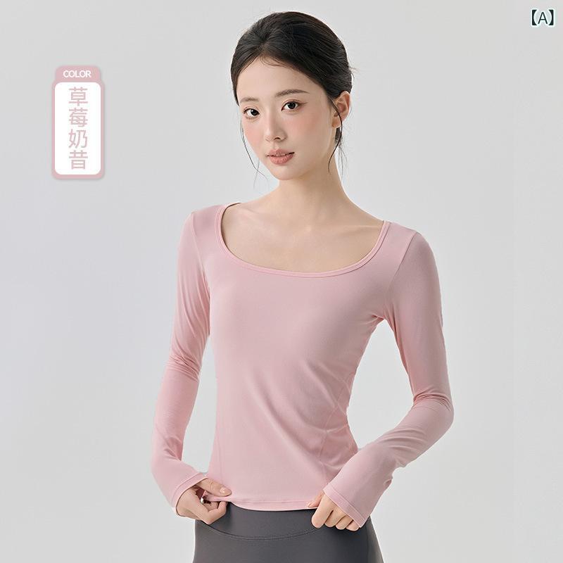 Wear - ヨガ トップス レディース 長袖 軽薄 大襟 スリム 修身 上品 高級感 ピラティス 運動 インナー 伸縮性 吸湿速乾 接触冷感