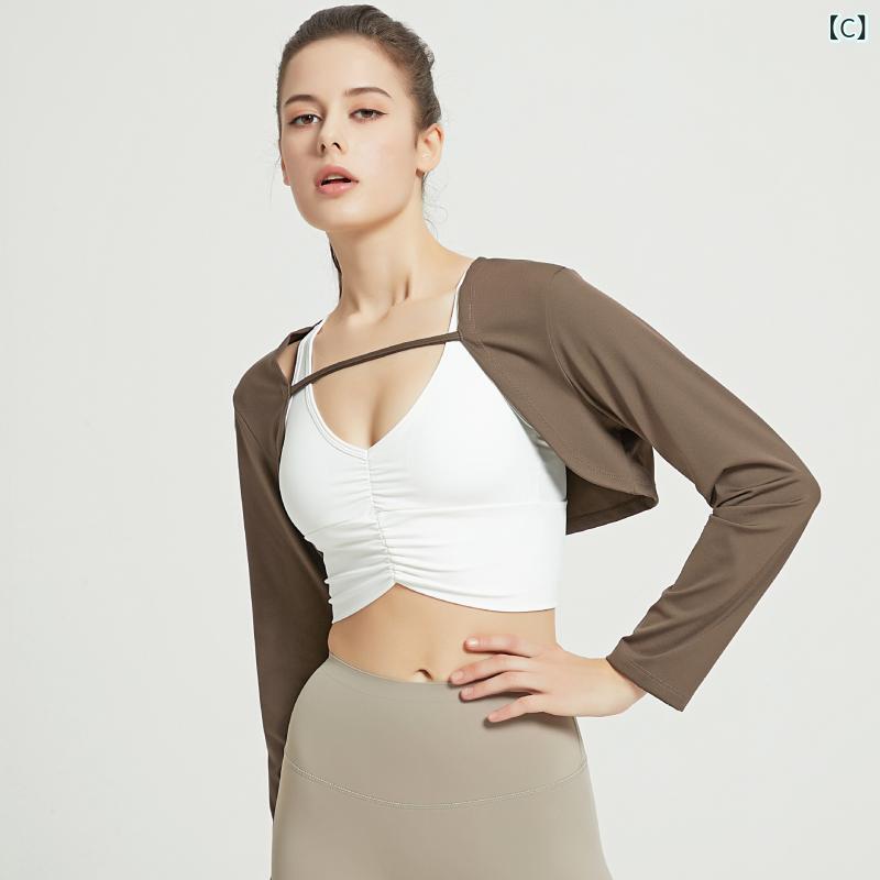 loeufのトップス レディース ヨガ フィットネス 長袖 両面着用 日焼け防止 外掛け ショール ストラップ付き 伸縮性 吸湿速乾 軽量｜アングル3