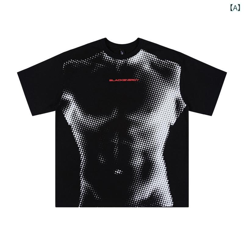 Rakuten - メンズ Tシャツ 半袖 ビッグシルエット ルーズフィット 腹筋 プリント クリエイティブ ストリート クール ヒップホップ スタイル 普段使い