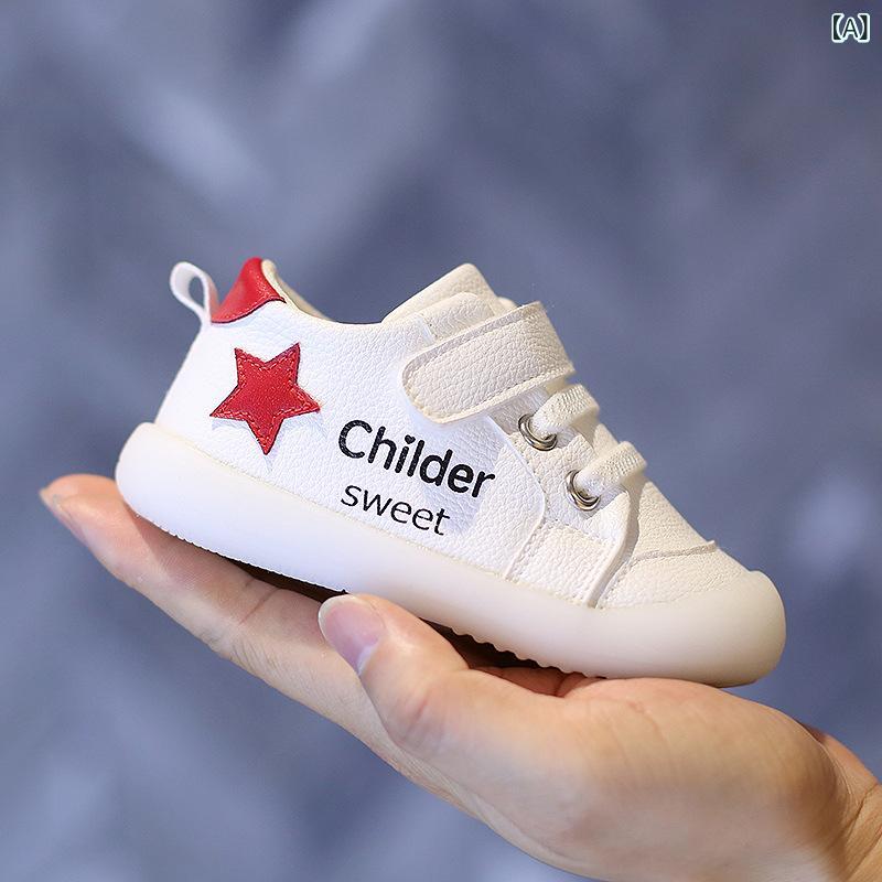 Rakuten - ベビーシューズ 男女用 学歩靴 滑り止め 柔らかソール つま先保護 耐久性 白 軽量 伸縮性