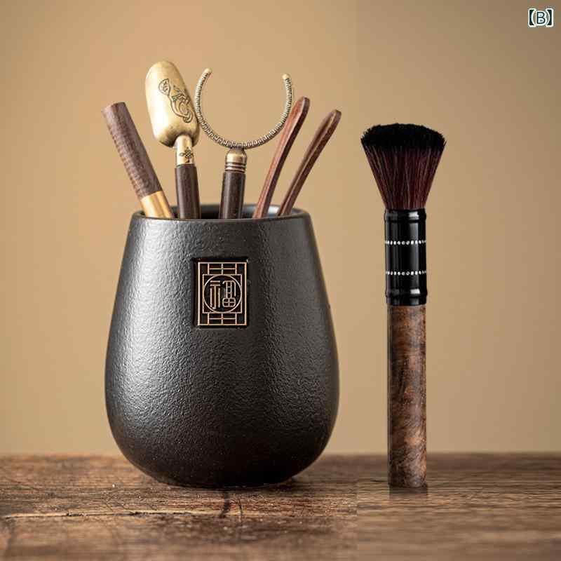 loeufの茶道具 六君子セット 黒陶 黒檀木 茶刀 茶箸 剪刀 家庭用 泡茶ツール 高級感 黒系 丈夫 普段使い 陶器 木 吸湿速乾 部屋用｜アングル2