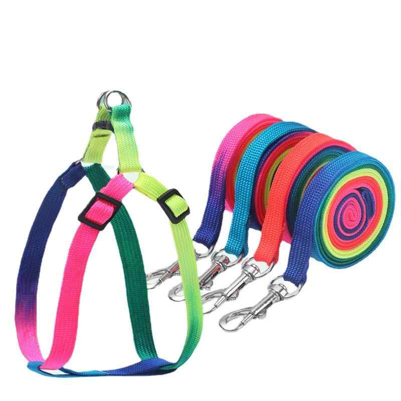 Rakuten - ハーネス 犬猫用 ナイロン カラフル 虹色 レインボー チェスト ハーネス リード 首輪 胴輪 引き紐 軽量 伸縮 耐久性 散歩用 アウトドア 安全 反射 ペット用品 丈夫 バックル サイズ調整 トレーナー しつけ用 外出用 室内用 複数色 反射板 夜間