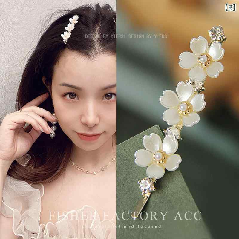 ヘアクリップ レディース 花柄 パール 真珠 繊細 デザイン バングクリップ サイド...