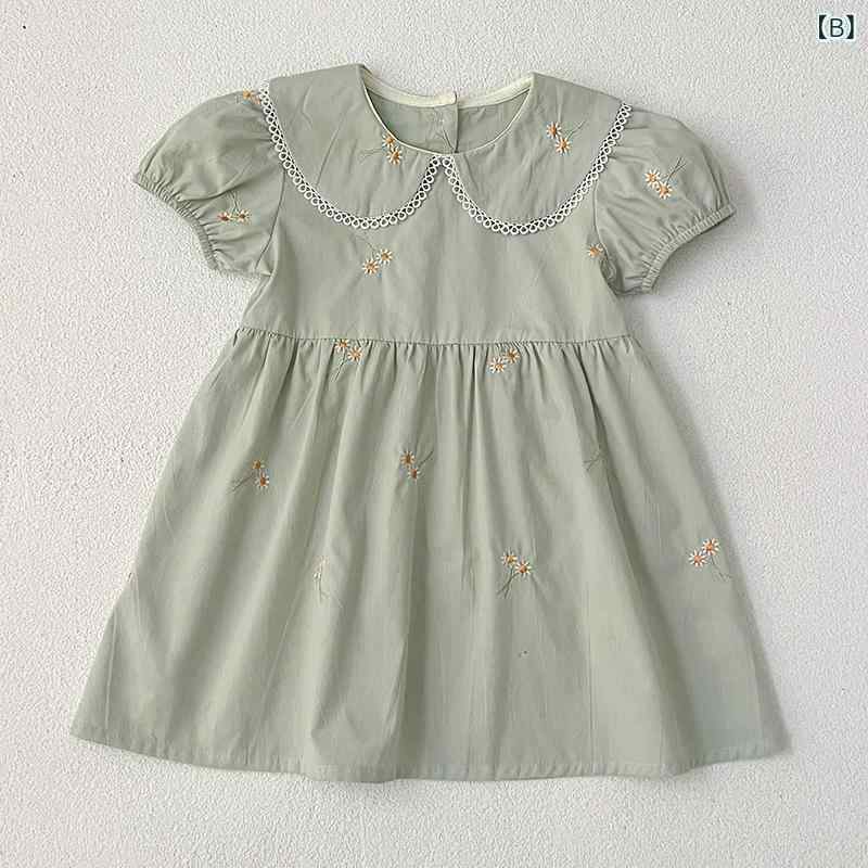 loeufのロンパース ベビー 女の子 半袖 丸襟 刺繍 姉妹 お揃い 子供服 ベビー服 夏 軽量 伸縮性 接触冷感 吸湿速乾 高級感 綿 麻 再生繊維 体系カバー 大きいサイズ プラスサイズ ゆったり 着痩せ 細見え お腹周り 二の腕カバー 体型カバー｜アングル3