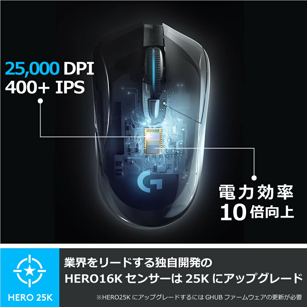 Logicool G ゲーミングマウス 無線 G703h HEROセンサー LIGHTSPEED ワイヤレス エルゴノミクス LIGHTSYNC RGB POWERPLAY ワイヤレス充電 国内正規品 2年間無償保証