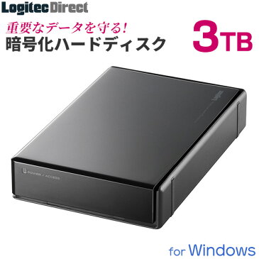 ロジテック ハードウェア暗号化セキュリティ機能（ASE256bit）搭載 外付けハードディスク HDD 3TB 3.5インチ USB3.1(Gen1) / USB3.0 国産 省エネ静音 【LHD-EN30U3BS】