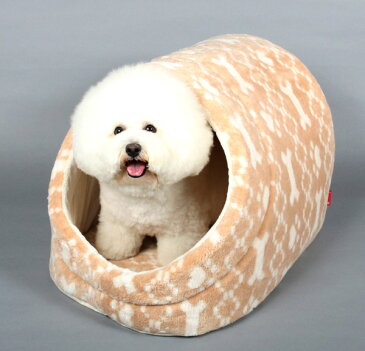 APPYDOG ベッド 肉球+ボーン柄ジャガード ドーム型 S
