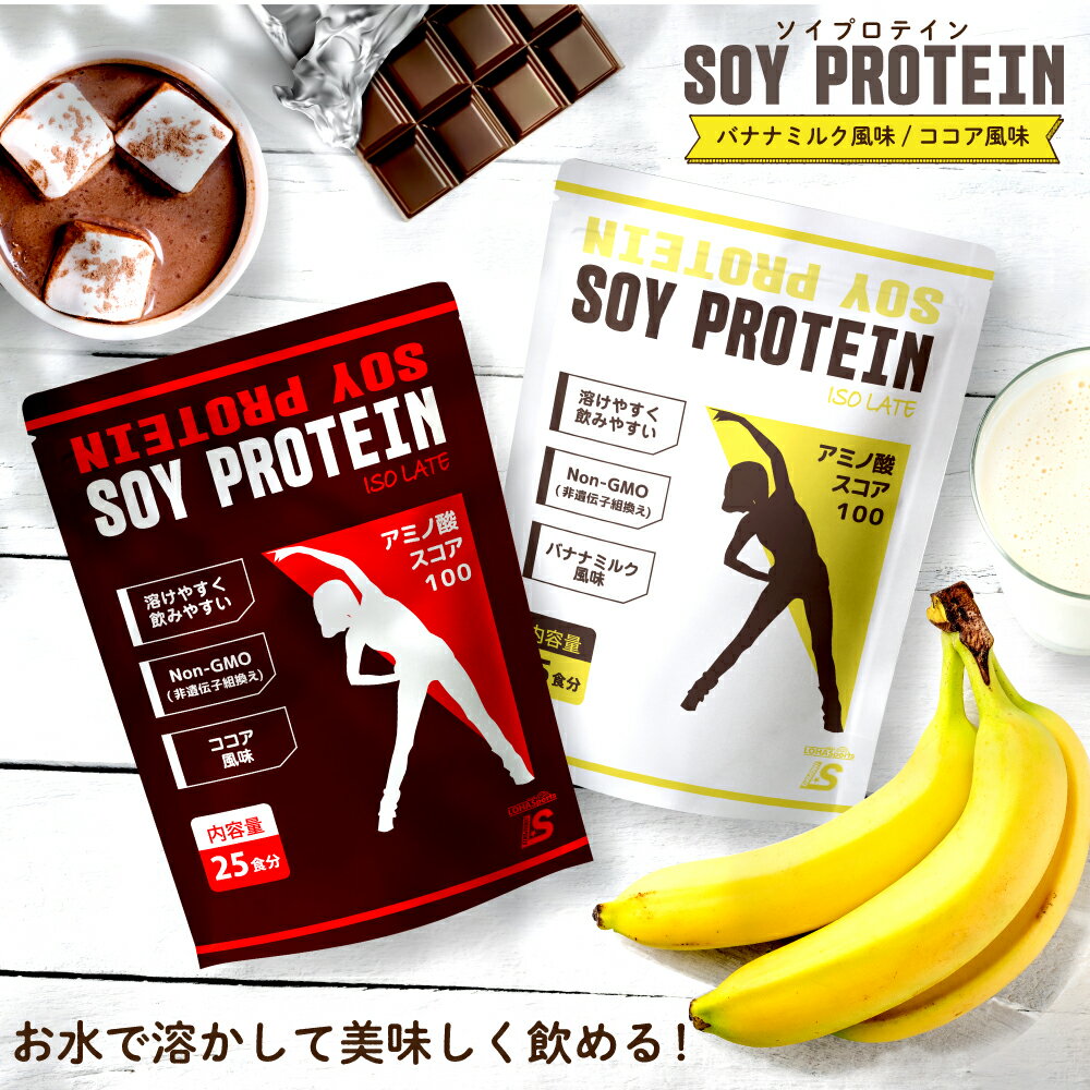 ★選べるフレーバー★ ソイプロテイン 500g 【牛乳で飲むとさらに美味しい】 バナナミルク チョコ 大豆プロテイン アミノ酸スコア100 プロテイン バナナ ココア タンパク質 美容 女性 低糖質 置き換えダイエット ロハスタイル LOHAStyleのサムネイル
