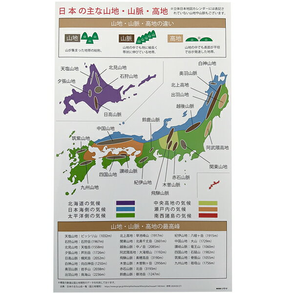 【ポイント5倍｜5/9 20:00〜5/16 1:59】日本の主な山地・山脈・高地シール 立体日本地図カレンダー用 知育 学習教材 …