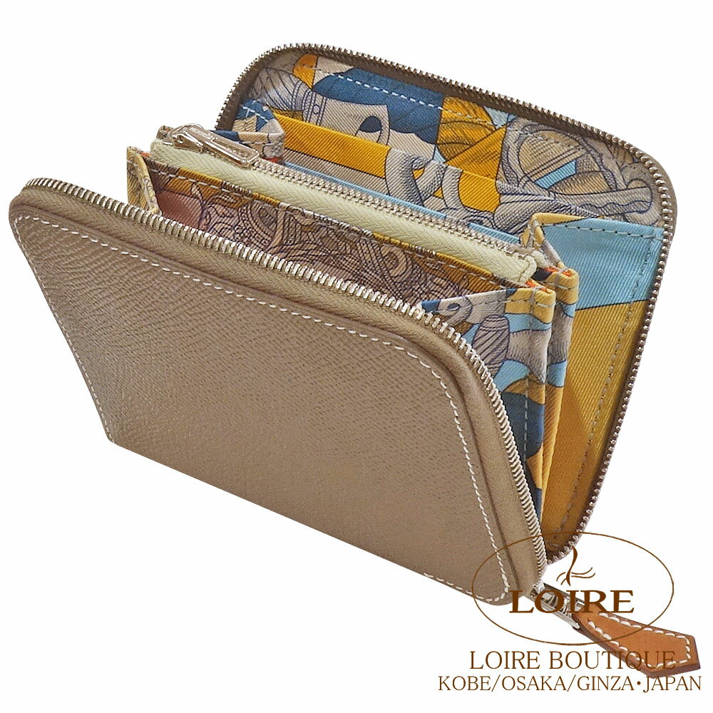 エルメス アザップ シルクイン コンパクト エトゥープ×グリペール エプソン×シルク シルバー金具 HERMES Azap Silkin CompactETOUPE(18)/GRIS PERLE(80) Epsom/Silk Silverのサムネイル