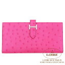 オーストリッチ エルメス ベアン スフレ ローズティリアン オーストリッチ シルバー金具 HERMES Bearn Soufflet ROSE TYRIEN(5E) Ostrich Silver