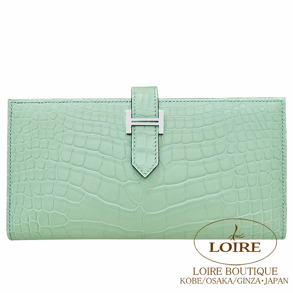 エルメス ベアン スフレ ヴェールデュー クロコダイル アリゲーターマット シルバー金具 HERMES Bearn Soufflet VERT DEAU(6U) Crocodile Alligator Matte Silver