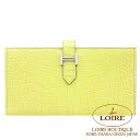 エルメス ベアン スフレ ジョーヌブルジョン クロコダイル アリゲーターマット シルバー金具 HERMES Bearn Soufflet JAUNE BOURGEON(R9) Crocodile Alligator Matte Silver