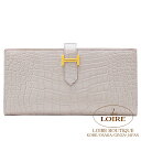 エルメス ベアン スフレ グリペール クロコダイル アリゲーターマット ゴールド金具 HERMES Bearn Soufflet GRIS PERLE(80) Crocodile Alligator Matte Gold