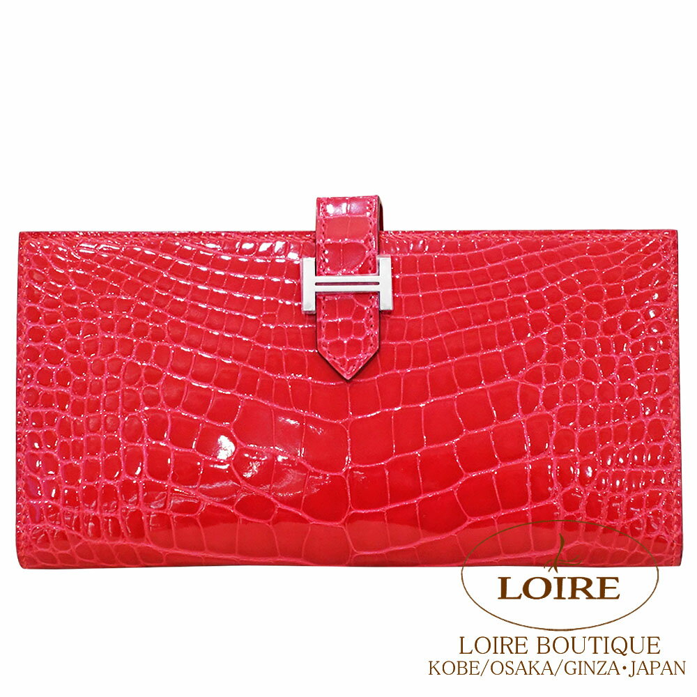 エルメス ベアン スフレ ローズエクストレーム クロコダイル アリゲーター シルバー金具 HERMES Bearn Soufflet ROSE EXTREME(I6) Crocodile Alligator Silver