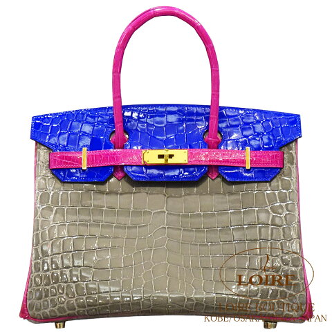 エルメス[HERMES]バーキン 30cm [Birkin 30cm]　パーソナルオーダーニロティカス　グリトゥールトゥレール×ブルーエレクトリック×ローズシェヘラザード[GRIS TOURTERELLE(81)/BLEU ELECTRIQUE(7T)/ROSE SHEHERAZADE(J5)]ゴールド金具