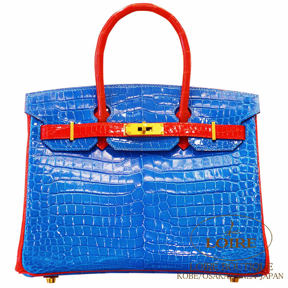 エルメス[HERMES]バーキン 30cm [Birkin 30cm]　パーソナルオーダーポロサス ブルーイズミール×ゼラニウム　[BLEU IZMIR(7W)/GERANIUM(D5)]　ゴールド金具