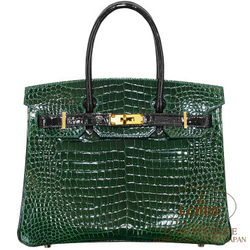 エルメス [HERMES]　バーキン 30cm [Birkin 30cm]　パーソナルオーダー　クロコダイル ポロサスヴェールフォンセ×クロ [VERT FONCE(67)/NOIR(89)]　ゴールド金具