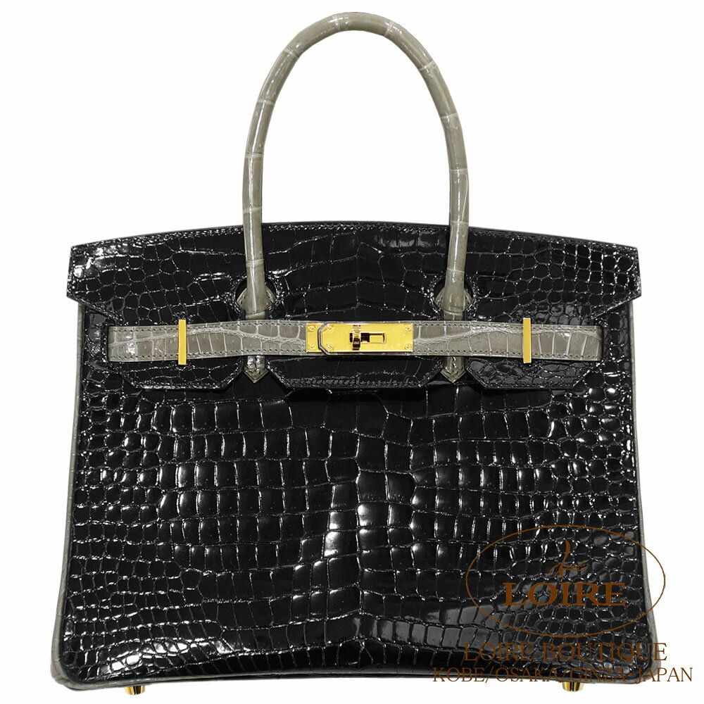 エルメス [HERMES] バーキン 30cm [Birkin 30cm] パーソナルオーダー クロコダイル ポロサスクロ×グリトゥールトゥレール (トゥルティールグレー)[NOIR(89)/GRIS TOURTERELLE(81)]　ゴールド金具