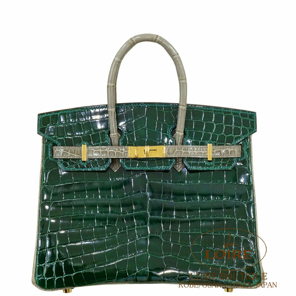 エルメス[HERMES]　バーキン 25cm[Birkin 25cm]　クロコダイル ニロティカス　ヴェールフォンセ×グリトゥールトゥレール (トゥルティールグレー)[VERT FONCE(67)/GRIS TOURTERELLE(81)]　ゴールド金具