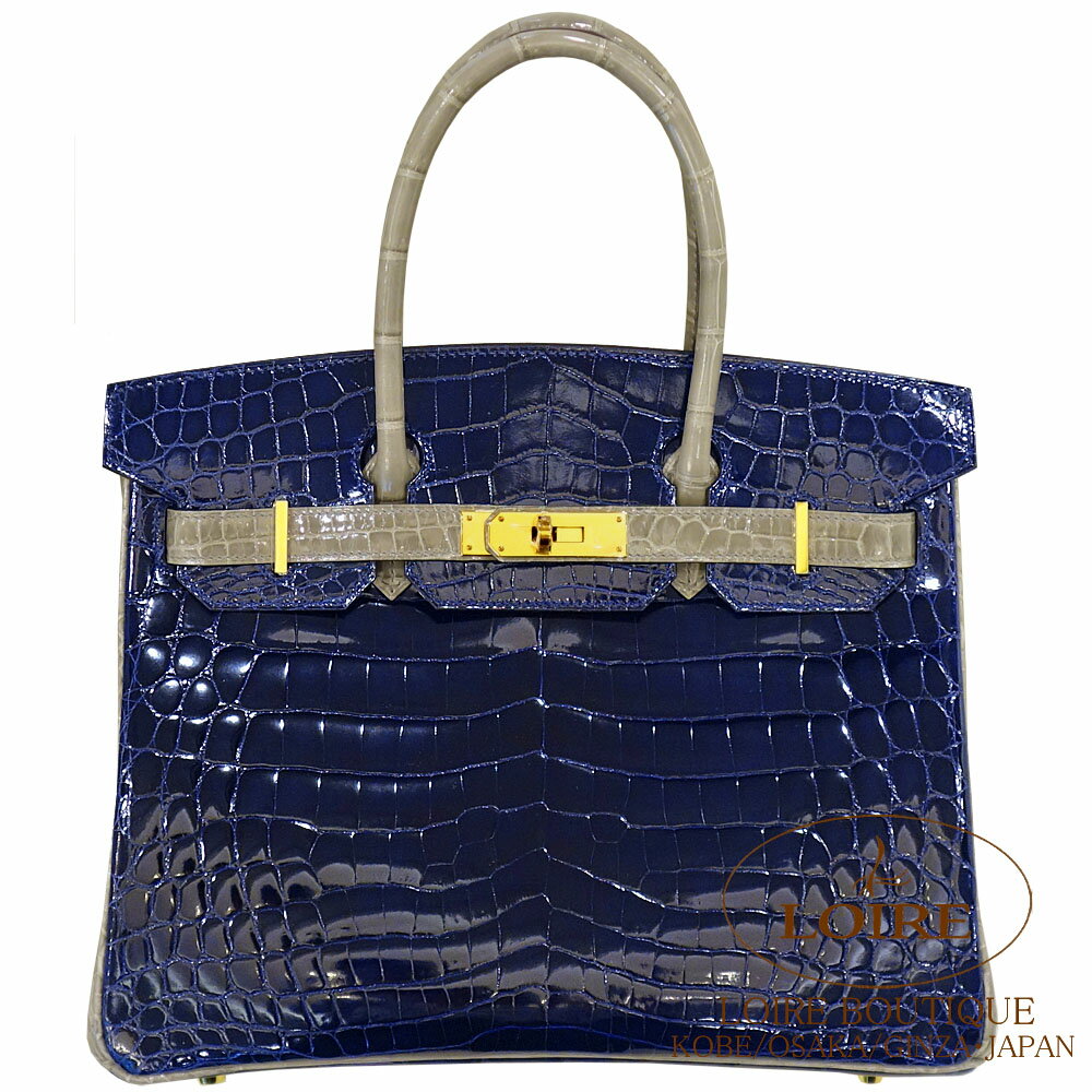 エルメス [HERMES]　バーキン 30cm [Birkin 30cm]　パーソナルオーダー　クロコダイル ニロティカス　ブルーサフィール×グリトゥールトゥレール (トゥルティールグレー)　[BLEU SAPHIR(73)/GRIS TOURTERELLE(81)]　ゴールド金具