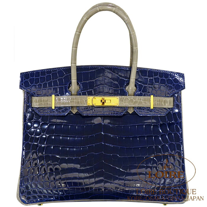 エルメス [HERMES]　バーキン 30cm [Birkin 30cm]　パーソナルオーダー　クロコダイル ニロティカス　ブルーサフィール×グリトゥールトゥレール (トゥルティールグレー)　[BLEU SAPHIR(73)/GRIS TOURTERELLE(81)]　ゴールド金具