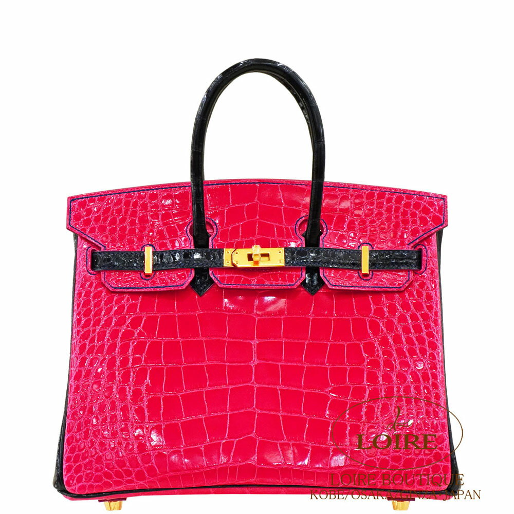 エルメス [HERMES] バーキン 25cm [Birkin 25cm] パーソナルオーダー クロコダイル アリゲーター　ブーゲンビリア×クロ[BOUGAINVILLIER(A5)/NOIR(89)]（ブルーサフィールステッチ）　ゴールド金具