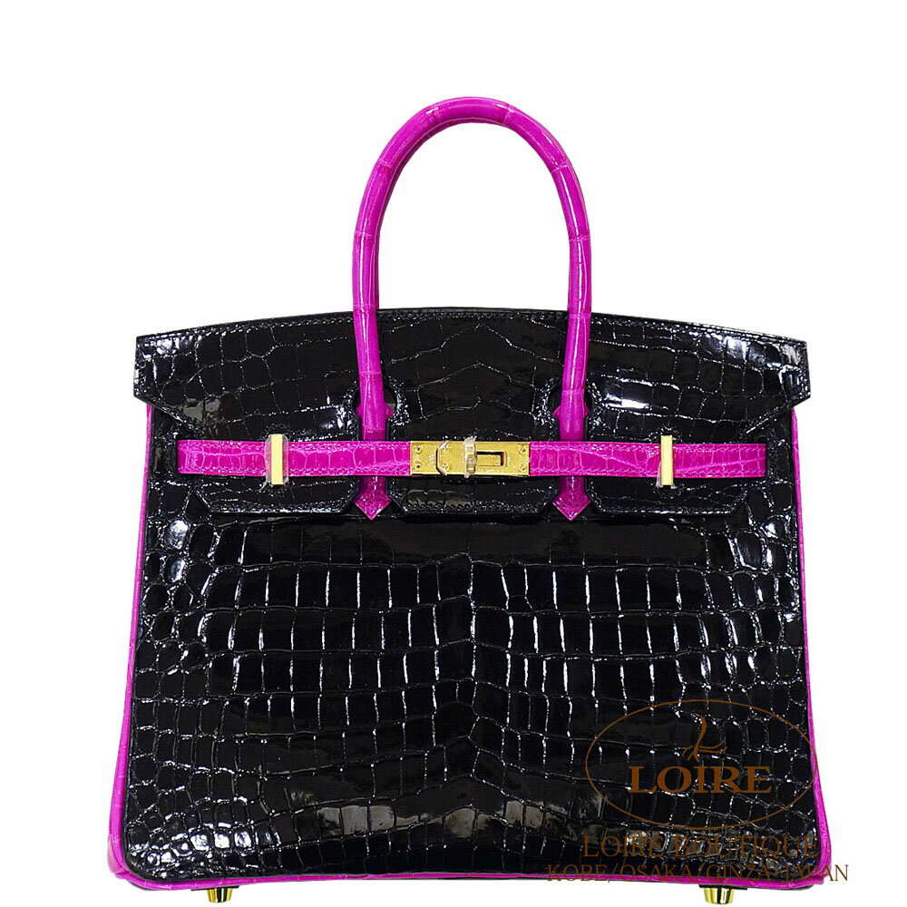 エルメス バーキン 25 パーソナル クロ×ローズシェヘラザード クロコダイル ニロティカス ゴールド金具 HERMES Birkin 25 NOIR(89)/ROSE SHEHERAZADE(J5) Crocodile Niloticus Gold