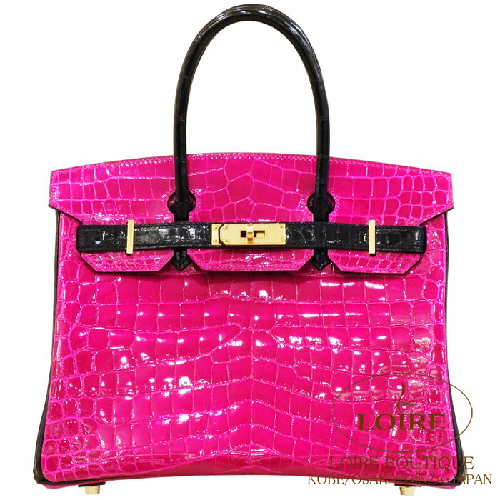 エルメス [HERMES] バーキン 30cm [Birkin 30cm] パーソナルオーダー クロコダイル ニロティカス 　ローズシェヘラザード×クロ　[ROSE SHEHERAZADE(J5)/NOIR(89)]　ゴールド金具