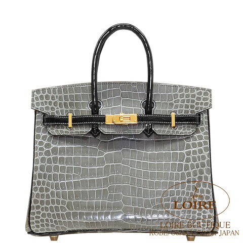 エルメス[HERMES]　バーキン 25cm[Birkin 25cm]　パーソナルオーダーポロサス　グリトゥールトゥレール (トゥルティールグレー)×クロ [GRIS TOURTERELLE(81)/NOIR(89)]　ゴールド金具