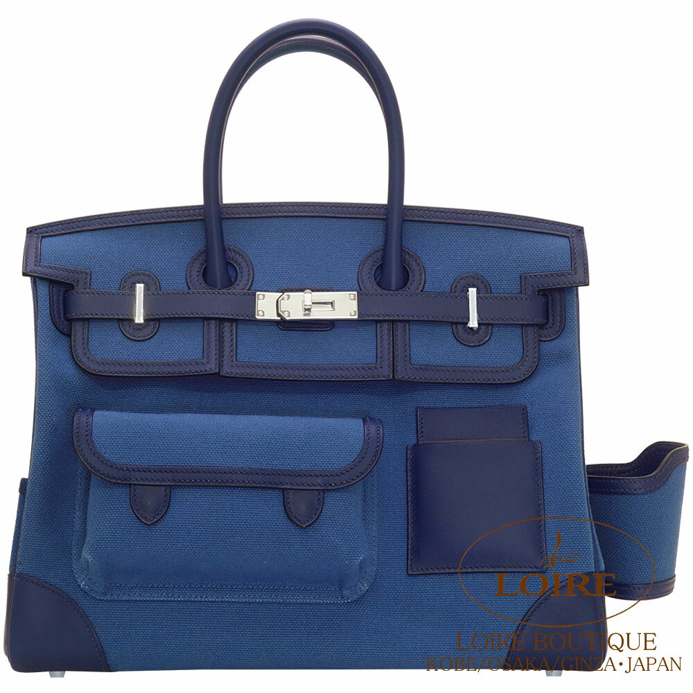 エルメス バーキン カーゴ 35 ブルーエジェ×ネイビー トワルアッシュ×スイフト シルバー金具Birkin Cargo 35cm BLUE EGEE/NAVY Toile H/Swift Silverのサムネイル