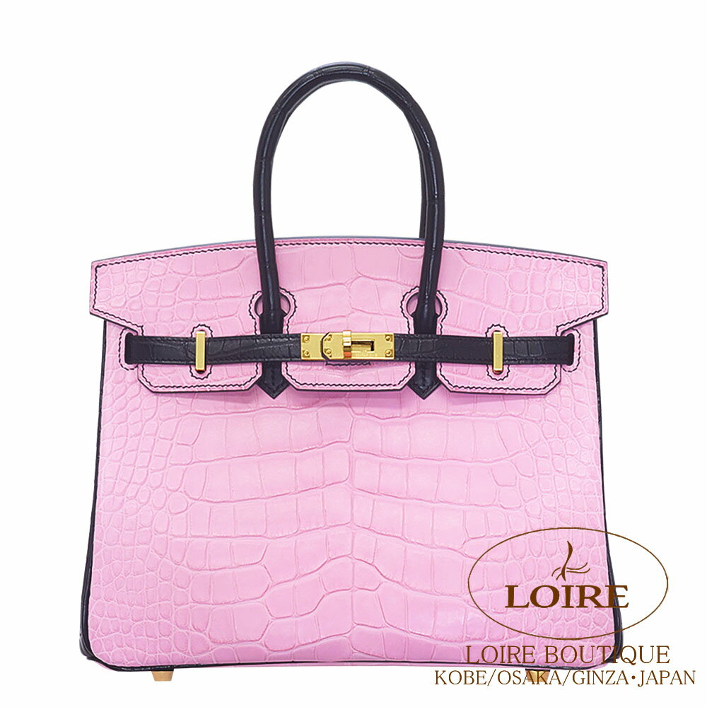 GX o[L 25 p[\i sN~N NR_C AQ[^[}bg S[h HERMES Birkin 25 PINK(5P)/NOIR(89) Alligator Matte Gold